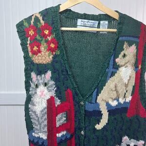 Vintage Signatures by Northern Isles Cat Animal Cotton Hand Knit Sweater Vest